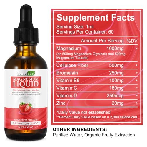 Magnesium Glycinate Liquid, High Absorption Magnesium Liquid, Magnesium Complex Drops with Vitamin B C D for Bone Health, Relaxation, Sleep, Heart Health, Muscles Support- Strawberry Flavor(2 Fl Oz) - görsel 9