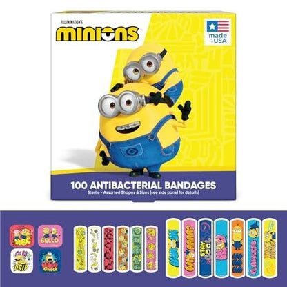 Minions Kids Bandages, 3 Assorted Sizes 100 CT | Wear Like Stickers, Flexible Adhesive Bandages for Minor Cuts, Scrapes, and Burns. Great Gift Idea for Kids