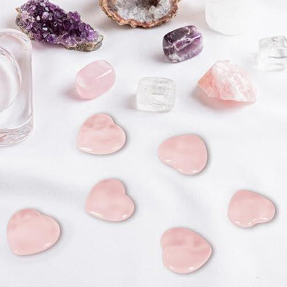 Ditind 10PCS Rose Quartz Heart Healing Crystals – Natural Handcrafted Gemstones for Love, Energy Balancing & Meditation