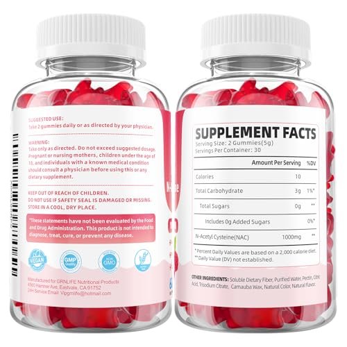 GrnLife NAC Gummies for Kids & Adults, 1000mg N Acetyl Cysteine Supplement NAC Chewable for Antioxidants & Immune Support, Liver Health, Raspberry Flavor, 60 Count - görsel 6