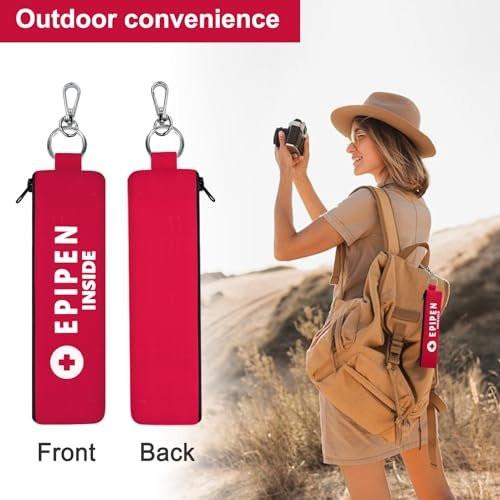 ICIMBI 2-Pack EpiPen Carry Case Insulated, Red Epipen Holder Bag with Carabiner - for 1 EpiPen Asthma Allergy Medication, Sports Outdoors Travel Epipen Case for Walking or Running - görsel 9