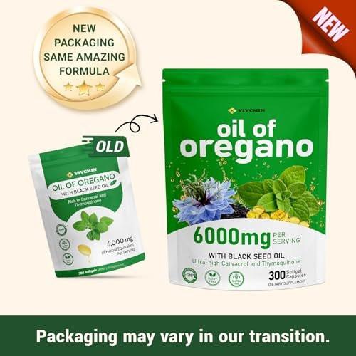 vivcmin Oregano Oil, 300 Softgels, 150 Days Supply - 6000mg Oil of Oregano with Black Seed Oil for Immune & Digestive Support, aceite de Oregano with High Carvacrol & Thymoquinone, Non-GMO - görsel 10