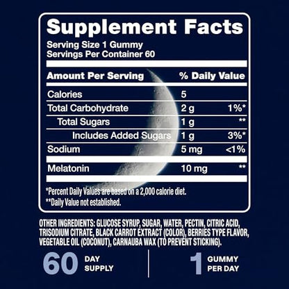 Cliganic Melatonin Gummies (10 mg, 60-Day Supply) - Adult Sleep Aid, Berry Flavor, Vegan, Non-GMO, Kosher, Gluten-Free Supplement, Helps Regulate Circadian Rhythm & Promotes Peaceful Nights