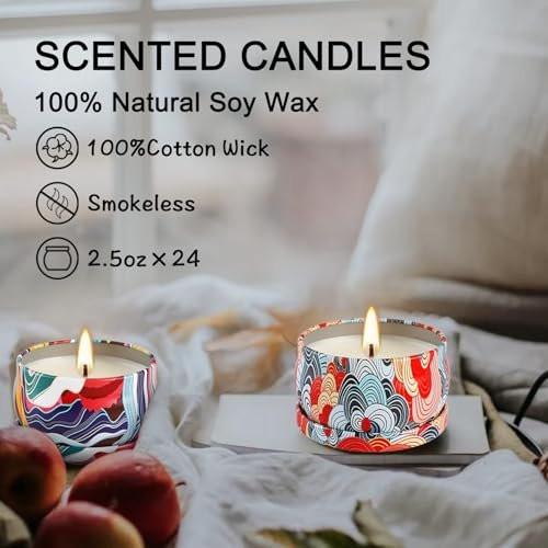 WPONSZU Set 24 Pack Scented Candles Gifts Soy Wax Travel Tin Jar Candles for Home 2.5 OZ jar Candles for Mom for Christmas, Birthday, Thanksgiving, Mother's Day - görsel 5