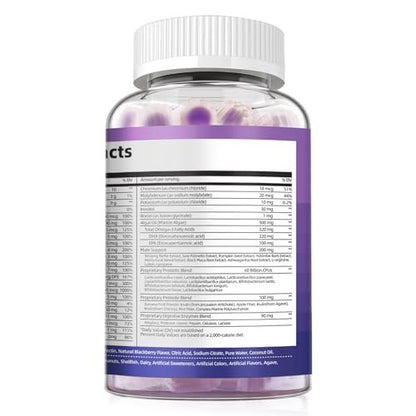 Multivitamin for Men, Mens Multivitamins Gummies w/Omega-3, Probiotics, Inositol, Folate, Biotin, Zinc, Vitamins A, C, D, E, B, - Support Heart, Brain, Muscle, Energy, Sugar-Free, Blackberry Flavor