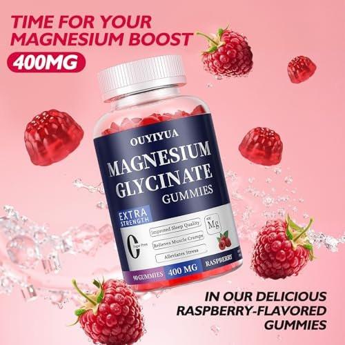 Magnesium Glycinate 400mg Gummies, Sugar Free Magnesium Gummies with Vitamins D, B6 for Sleep Support, Stress and Muscle Relief for Men and Women, 90 Count - görsel 1