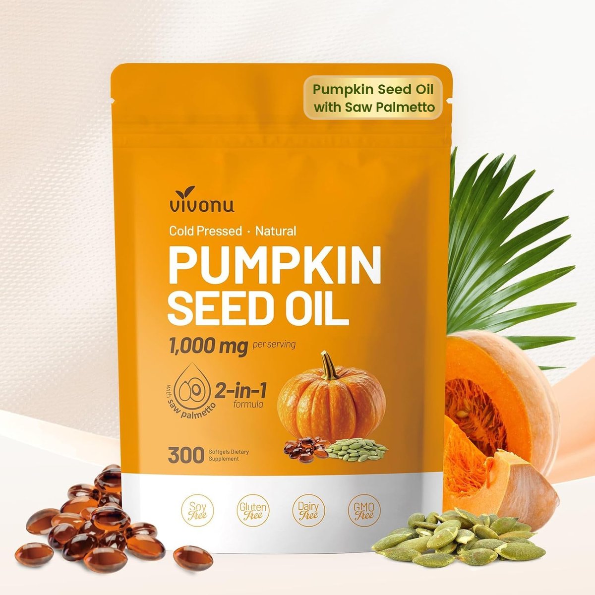 VivoNu Pumpkin Seed Oil with Saw Palmetto Capsules | Cold Pressed, Pure Virgin Oil, Essential Fatty Acids & Phytosterols | 300 Softgels Supports Hair, Urinary, Bladder & Prostate Health | Non-GMO - görsel 15