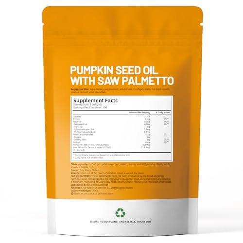 Pumpkin Seed Oil with Saw Palmetto Capsules | Cold Pressed, Pure Virgin Oil, Essential Fatty Acids & Phytosterols | 300 Softgels – Supports Hair, Urinary, Bladder & Prostate Health, Non-GMO (300pcs/1Bag) - görsel 8