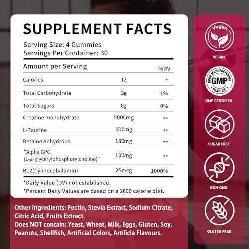 OUYIYUA Creatine Monohydrate Gummies 5000mg for Men & Women - Sugar Free Pre-Workout Supplement, Chewables for Muscle Strength, Muscle Builder, Energy Boost, Mixed Berry Flavor, 120 Count - görsel 9
