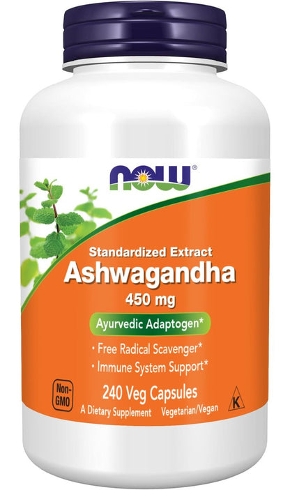 NOW Foods Ashwagandha Extract 450 mg - Vegan, Kosher, Non-GMO - 240 Veg Capsules