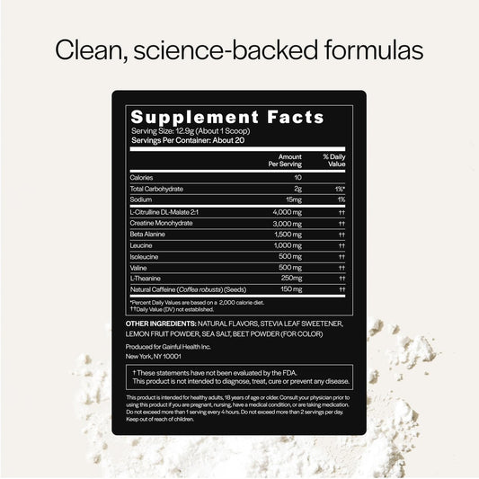 Gainful Pre Workout Powder, Caffeine Free with Creatine, L Citrulline, Beta Alanine, BCAA's, Energy & Muscle Support, 14 Servings (20 Servings, Strawberry Lemonade - Performance)