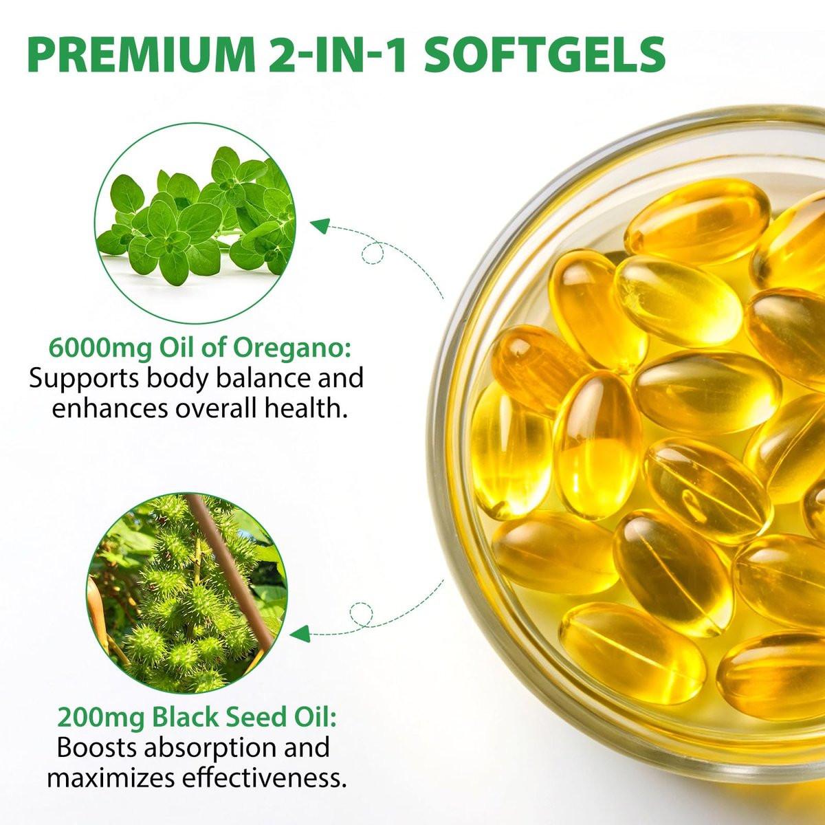 Oil of Oregano Softgels 6000mg, 120 Count | 2 in 1 Formulated with Black Seed Oil 200mg, Oregano Oil Capsules, High Carvacrol & Thymoquinone for Immune Support | Non-GMO, Gluten-Free - görsel 9