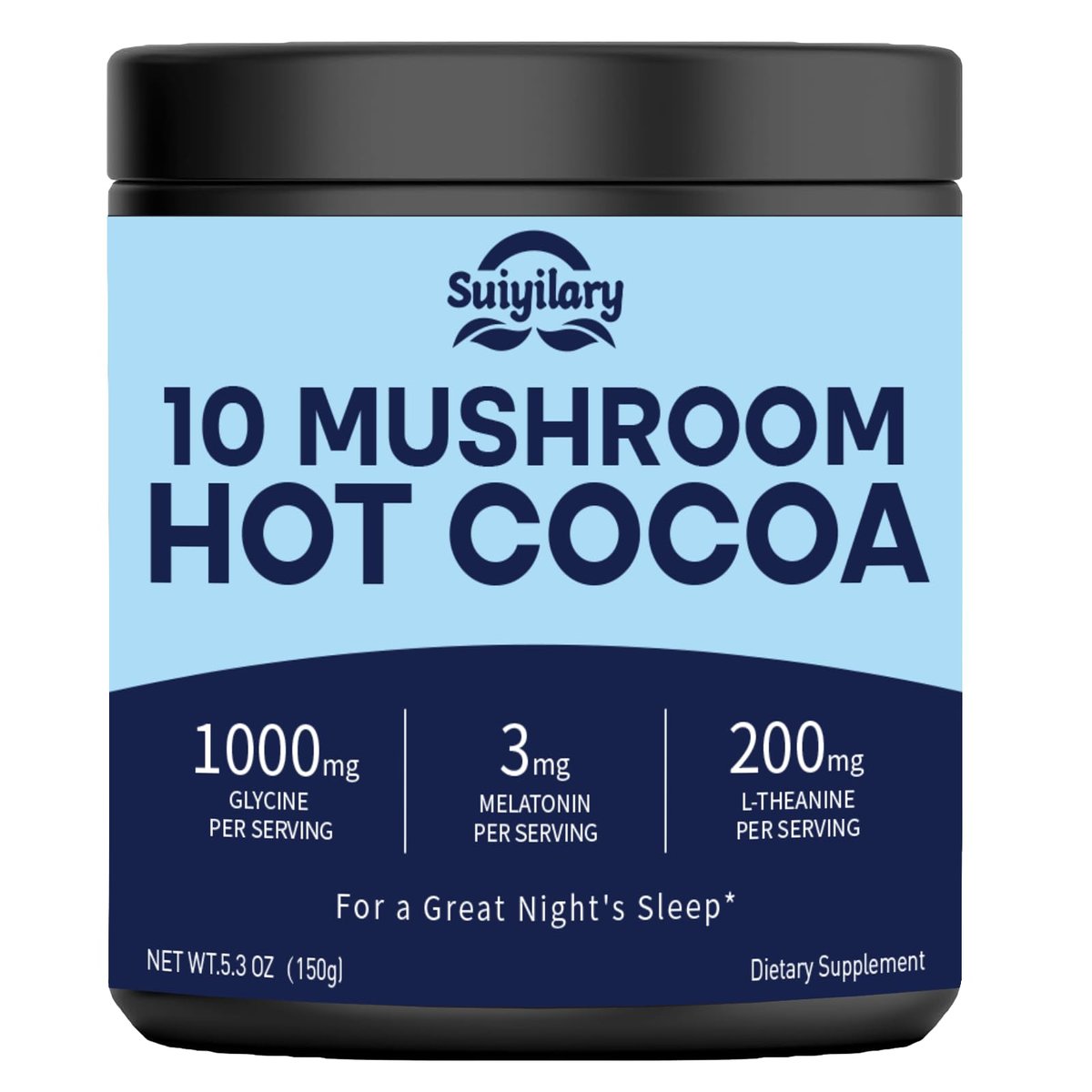 Suiyilary 10 Mushroom Hot Cocoa, 3mg Melatonin Sleep Supplement, Sugar Free Keto Cocoa Powder, Nighttime Drink, 1000mg Glycine, 200mg L-Theanine, Help Fall Asleep and Stay Asleep, 15 Servings - görsel 1