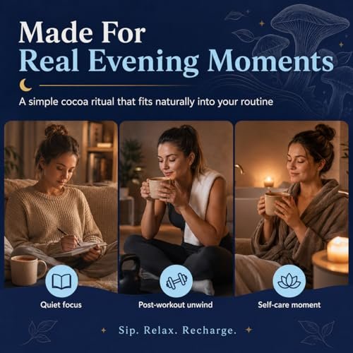 Suiyilary 10 Mushroom Hot Cocoa, 3mg Melatonin Sleep Supplement, Sugar Free Keto Cocoa Powder, Nighttime Drink, 1000mg Glycine, 200mg L-Theanine, Help Fall Asleep and Stay Asleep, 15 Servings - görsel 12