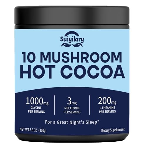 Suiyilary 10 Mushroom Hot Cocoa, 3mg Melatonin Sleep Supplement, Sugar Free Keto Cocoa Powder, Nighttime Drink, 1000mg Glycine, 200mg L-Theanine, Help Fall Asleep and Stay Asleep, 15 Servings - görsel 2