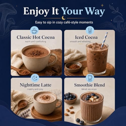 Suiyilary 10 Mushroom Hot Cocoa, 3mg Melatonin Sleep Supplement, Sugar Free Keto Cocoa Powder, Nighttime Drink, 1000mg Glycine, 200mg L-Theanine, Help Fall Asleep and Stay Asleep, 15 Servings - görsel 16