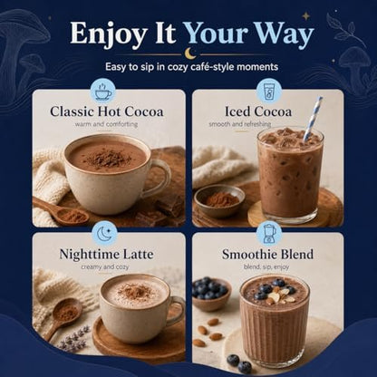 Suiyilary 10 Mushroom Hot Cocoa, 3mg Melatonin Sleep Supplement, Sugar Free Keto Cocoa Powder, Nighttime Drink, 1000mg Glycine, 200mg L-Theanine, Help Fall Asleep and Stay Asleep, 15 Servings