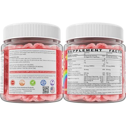 Vitamin D3 K2 + Calcium Liquid-filled Gummies for Kids & Teens, 1000IU / 2000IU D3 with Magnesium, Algal Omega 3, Kids Vitamins for Bones & Teeth, Calcium Absorption, Brain, Immune, Sugar-Free, 60Cts