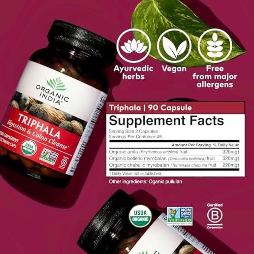 ORGANIC INDIA Triphala Capsules Organic - Herbal Supplement with Amla, Bibhitaki, Haritaki, Digestion & Colon Support, Immune System Support, Adaptogen, Vegan, USDA Certified Organic - 60 Capsules - görsel 8