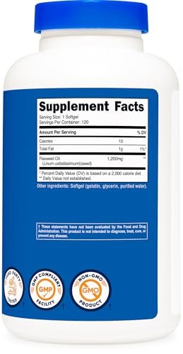 Nutricost Flaxseed Oil 1200mg, 120 Softgels - GMO-Free, Gluten-Free - görsel 1