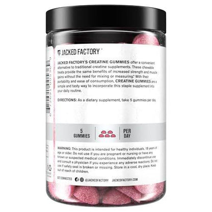 Jacked Factory Creatine Monohydrate Gummies 5g Daily Dose (1g per Gummy) - Creatine Gummy for Men and Women, Vegan-Friendly, Travel-Friendly, Third-Party Tested - 150 Gummies, Watermelon