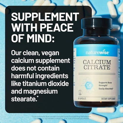 NatureWise Calcium Citrate 500mg Capsules - Supplement for Bone Health - Easy to Digest & Absorb - Vegan, Non-GMO, Gluten-Free - 180 Count [60-Day Supply]