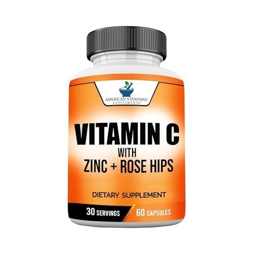 American Standard Supplements Vitamin C 2000mg, Zinc 40mg, and Rose HIPS 50mg Per Serving – Vegan, Gluten Free, Non-GMO (60 Count) - görsel 2