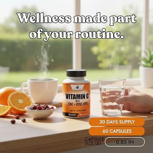 American Standard Supplements Vitamin C 2000mg, Zinc 40mg, and Rose HIPS 50mg Per Serving – Vegan, Gluten Free, Non-GMO (60 Count) - görsel 8