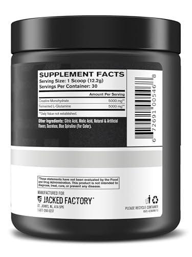 Jacked Factory Creatine + Glutamine - Creatine Supplement with L-Glutamine for Muscle Recovery, Muscle Growth, Increased Strength, Enhanced Energy Output, and Gut Health - 30 Servings, Blue Raspberry