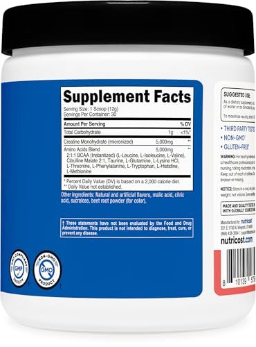 Nutricost Creatine + Aminos 30 Servings (Watermelon Flavored) - 5,000mg Creatine Monohydrate + 5000mg Amino BCAA Blend Per Serving - görsel 2