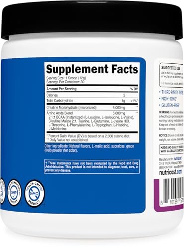 Nutricost Creatine + Aminos 30 Servings – Great Grape Flavor: Enjoy a refreshing taste that makes supplementation – Image 3
