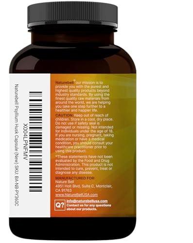 NatureBell Psyllium Husk Fiber Capsules 2,000mg Per Serving, 360 Caps | Soluble Fiber Supplement | 3-in-1 with Inulin & Chia Seed | Plant Based, Non-GMO, Gluten Free - görsel 6