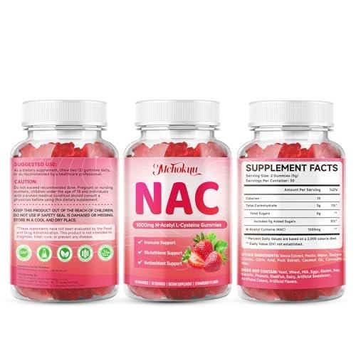 Mchokuu NAC Gummies for Adults & Kids 1000mg Per Serving, NAC Supplement N-Acetyl Cysteine for Immune, Glutathione & Antioxidant Support, Sugar-Free Vegan Strawberry Flavor, 60 Count - görsel 2