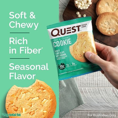 Quest Nutrition White Chocolate Macadamia Protein Cookie, 15g Protein, 1g Sugar, 2g Net Carbs, Keto Friendly, High Protein, Low Carb; 4 Count