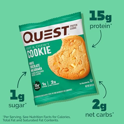 Quest Nutrition White Chocolate Macadamia Protein Cookie, 15g Protein, 1g Sugar, 2g Net Carbs, Keto Friendly, High Protein, Low Carb; 4 Count - görsel 4
