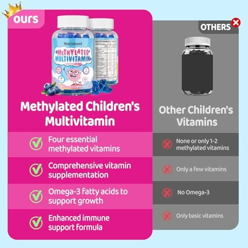 Kids Methylated Multivitamin - MTHFR Multivitamin for Kids & Teens 4+, L Methylfolate & B12, 13 Vitamins, Vegan Omega-3, Zinc, Probiotics & Elderberry, Immune Support, Brain Health, Sugar-Free - görsel 9