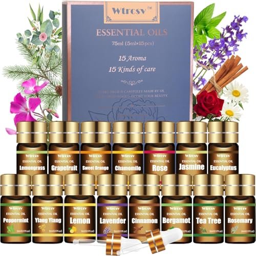 Wtrcsv Essential Oils Set - Top 15 Scents for Diffuser, Humidifier, Skin Care, Aromatherapy, Massage, Candle & Soap Making - Fragrance Gift Set (5ml) - görsel 8