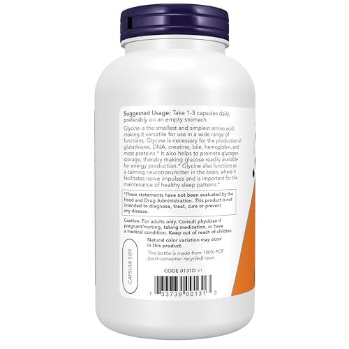 Now Supplements, Glycine 1,000 mg Free-Form, Neurotransmitter Support*, 250 Veg Capsules - görsel 2
