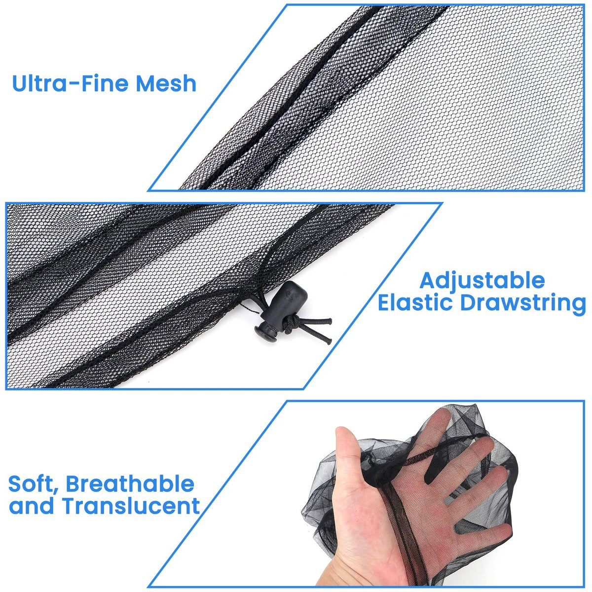 GuoluvSoo 2 Pack Mosquito Head Nets with Drawstring - Ultra Large & Extra Long, Premium Breathable Bug Net for Head, Universal Fit for Hats, Mosquito Net Hat for Hiking, Camping, Fishing, Gardening - görsel 7