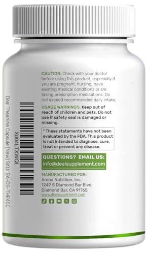 L-Theanine 400mg, 400 Capsules – Extra Strength Theanine Supplement – Amino Acids for Focus & Relaxation Support – Non-GMO & Gluten Free - görsel 7