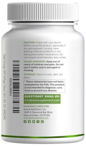 Triple Omega 3-6-9 Fish Oil Supplements 3,600mg – 240 Softgels with Flaxseed Oil & Borage Oils Complex – High EPA + DHA – Burpless Pills, Lemon Flavored, Wild Caught – Heart, Joint, & Brain Support