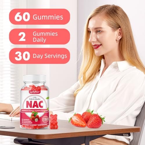 softbear NAC Gummies for Kids & Adults, NAC Supplement 1000mg N Acetyl Cysteine Supports Lung & Liver Health, Antioxidants & Immune System, Strawberry Flavor 60 Count - görsel 2