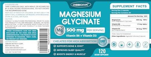 Magnesium Glycinate 500mg, High Absorption Magnesium Supplement with Vitamins B6 & D3, Chelated Magnesium Glycinate Capsules for Muscle, Heart, Calm & Immune Health, Non-Buffered, 120 Capsules - görsel 14
