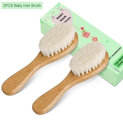 Molylove Baby Hair Brush, Wooden Baby Hair Brush for Newborns & Toddlers, Super Soft Goat Bristles Hair Brush, Toddler Hair Brush, Ideal for Cradle Cap (2PCS)