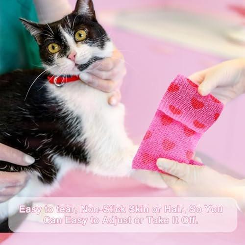 24 Pack Self Adhesive Vet Wrap & Medical Tape, 2 Inch x 5 Yards Cohesive Bandage Wrap - Pink Heart Grip Tape for Ankle, Wrist Sprains, Sports, Pet First Aid - görsel 14