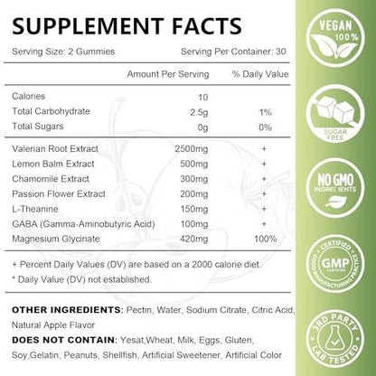 Organic Valerian Root Gummies, Herbal Supplements for Calm & Relaxation, Natural Sleep Support for Adults & Kids, Melatonin Free, Vegan, Non-GMO, Gluten Free, Apple Flavor, 60 Count