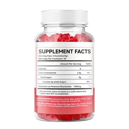 2 Pack Potassium Gummies 1000mg, Potassium Bicarbonate Supplement for Adults & Kids, Sugar-Free, Strawberry Flavor, 120 Count