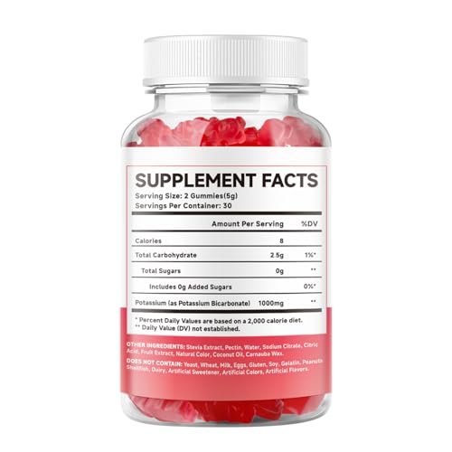 2 Pack Potassium Gummies 1000mg, Potassium Bicarbonate Supplement for Adults & Kids, Sugar-Free, Strawberry Flavor, 120 Count - görsel 15
