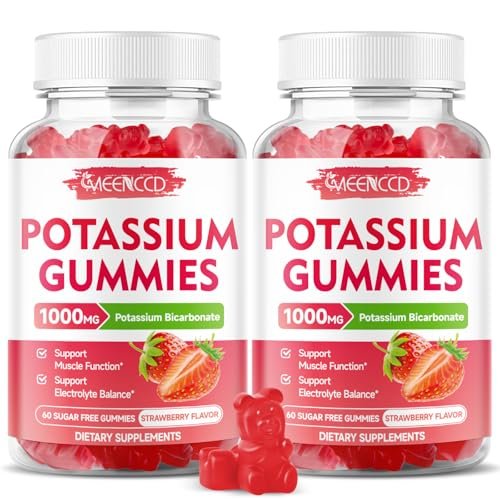 2 Pack Potassium Gummies 1000mg, Potassium Bicarbonate Supplement for Adults & Kids, Sugar-Free, Strawberry Flavor, 120 Count - görsel 1