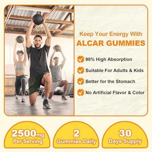 Acetyl L-Carnitine Gummies Sugar Free, Premium L-Carnitine Supplement for Women & Men, ALCAR Supplement for Energy, Muscle, Focus & Brain Support, Gluten-Free, Non-GMO, Vegan, Pineapple Flavor, 60 Ct - görsel 6